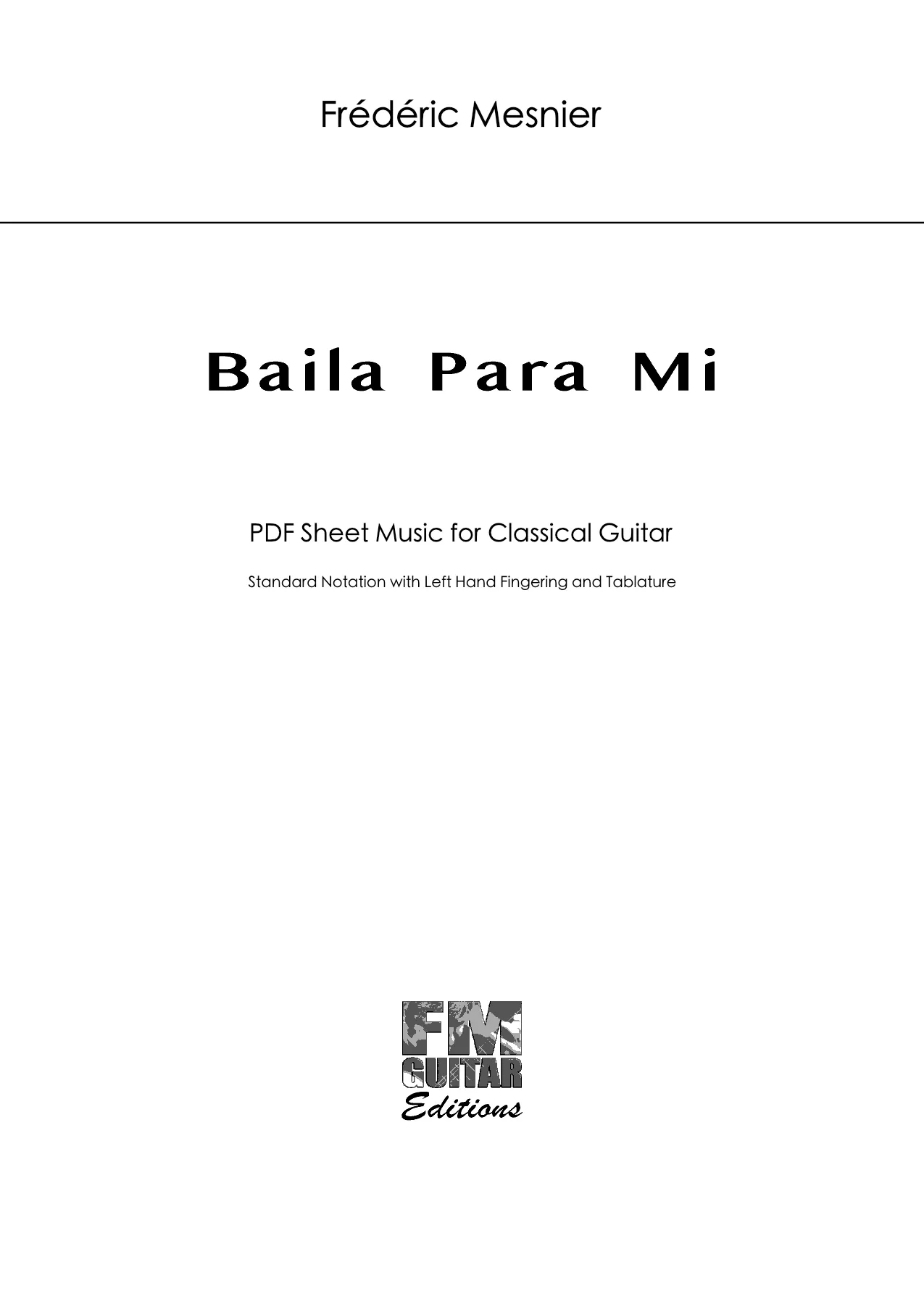 Baila Para Mi - Sheet Music Cover Baila Para Mi