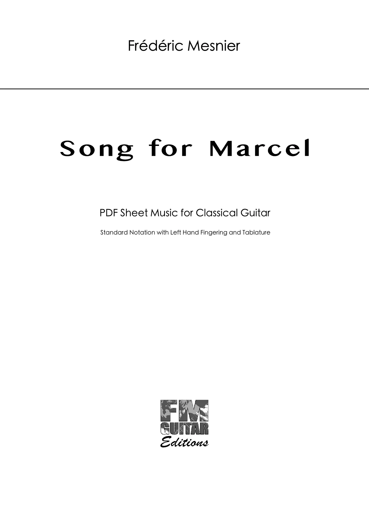 Song for Marcel - Sheet Music Cover Song For Marcel
