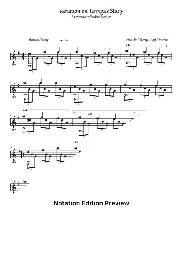 Variation On Tarrega Study Score