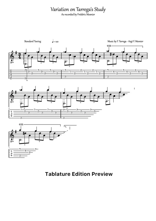 Variation On Tarrega Study Tab