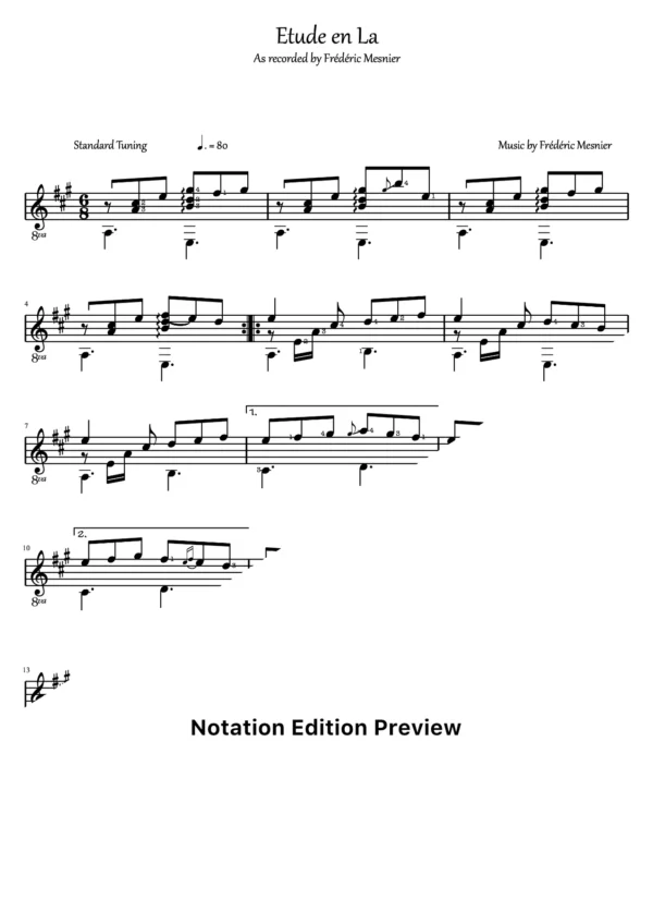 Etude En La Score