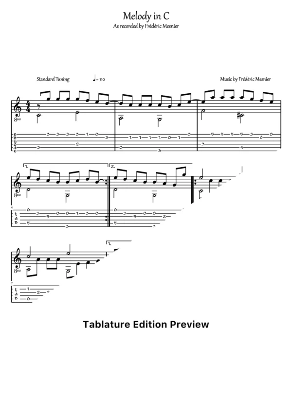 Melody In C Tab