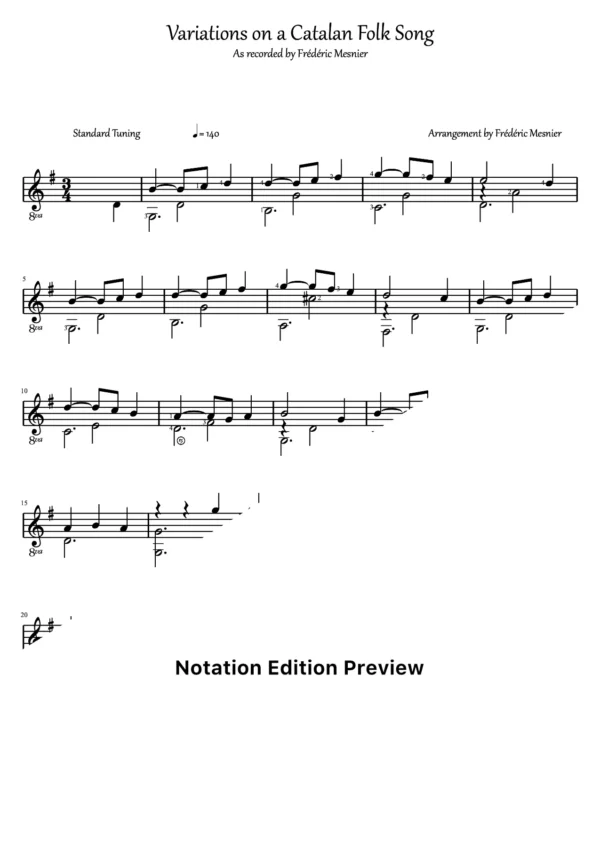 Variations On A Catalan Folk Song Score