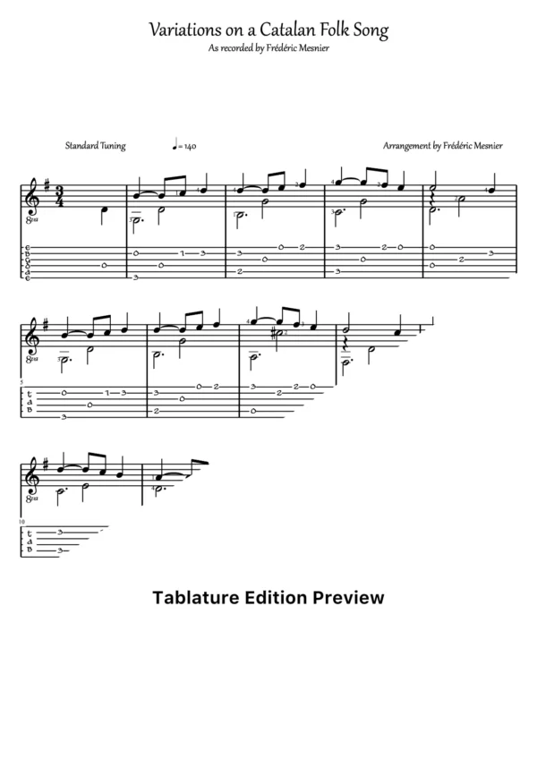 Variations On A Catalan Folk Song Tab
