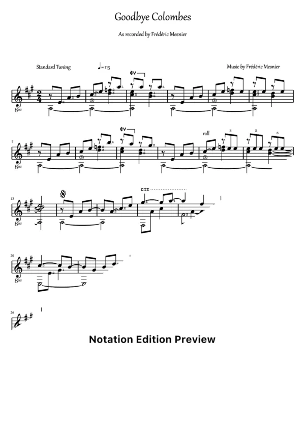 Goodbye Colombes Score